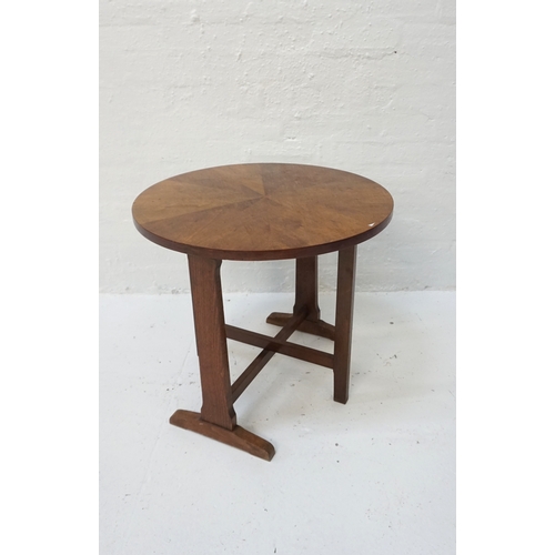 420 - ART DECO WALNUT CIRCULAR TOP OCCASIONAL TABLE
raised on an oak folding frame with shaped ends, 61cm ... 