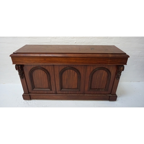 444 - VICTORIAN MAHOGANY COMBINATION SIDEBOARD
now lacking its shaped back, with a moulded top above a con... 