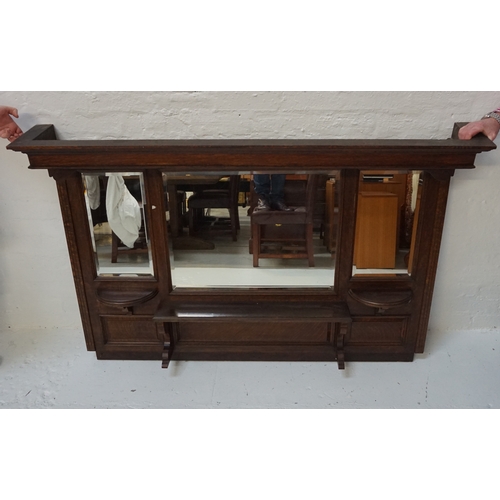 443 - OAK OVERMANTLE MIRROR BACK
possibly an upper section to a sideboard, with a moulded Cavetto top abov... 