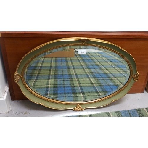 423 - GILT FRAMED OVAL WALL MIRROR
with bevelled plate, 63cm high x 40.5cm wide