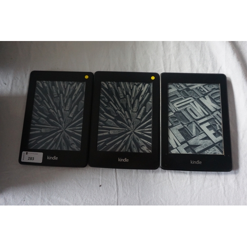 283 - SELECTION OF THREE KINDLE PAPERWHITE DEVICES
comprising: two KINDLE PAPERWHITE WIFI, serial numbers:... 