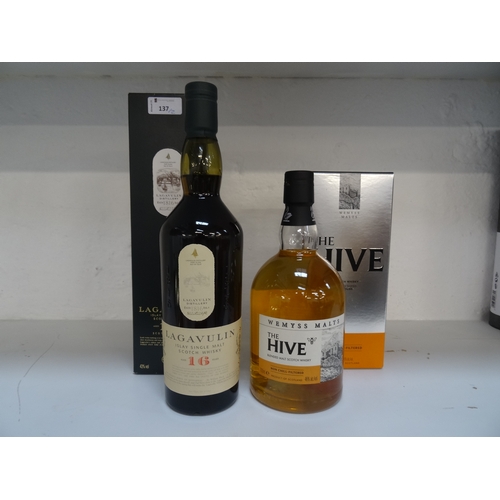 137 - TWO BOTTLE OF WHISKY
comprising one bottle of Lagavulin single malt Scotch whisky - 16 year old (43%... 