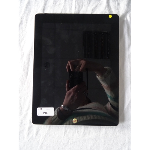 194 - APPLE IPAD 2 (WIFI & CELLULAR) - MODEL A1396
serial number: DVPHDGS8DFJ. IMEI: 012926001322140.   i-... 