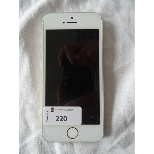 220 - APPLE IPHONE 5S (16GB) - MODEL A1457
IMEI: 358685057196079.  NOT i-cloud protected.  Note: It is the... 