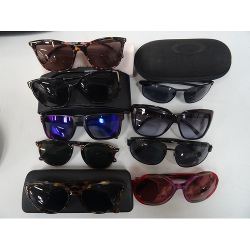 345 - SELECTION OF NINE PAIRS OF DESIGNER FRAME SUNGLASSES
comprising: Jean Lafont, Persol, Oakley (x 2), ... 