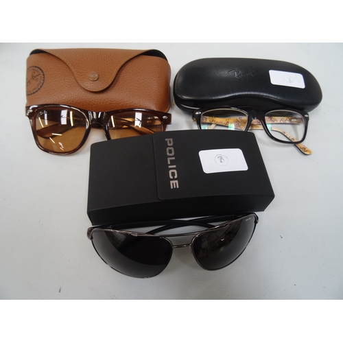 348 - THREE PAIRS OF DESIGNER SUNGLASSES AND GLASSES
comprising a pair of Ray-ban glasses, a pair of Ray-B... 