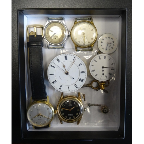 37 - SELECTION OF VINTAGE WATCHES, WATCH MOVEMENTS AND PARTS
including a watch movement and dial, the mov... 