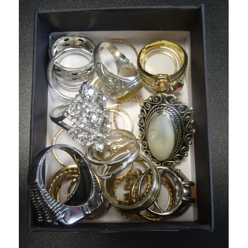 63 - SELECTION OF SILVER AND OTHER RINGS
including stone and paste set examples, 1 box