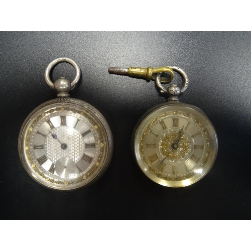 105 - TWO CONTINENTAL SILVER CASED POCKET WATCHES
late 19th century, both with Roman numerals laid on silv... 