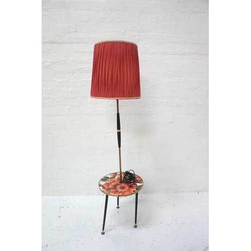 507 - RETRO 1960s FLOOR LAMP
the ribbed fabric shade raised on column, with floral circular drinks platfor... 