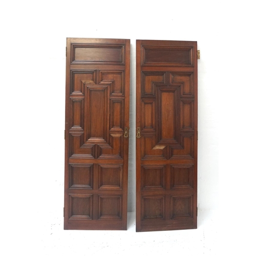 551 - PAIR OF MAHOGANY DOORS
circa 1900, each with geometric panels and brass handles and hinges, 182.5cm ... 