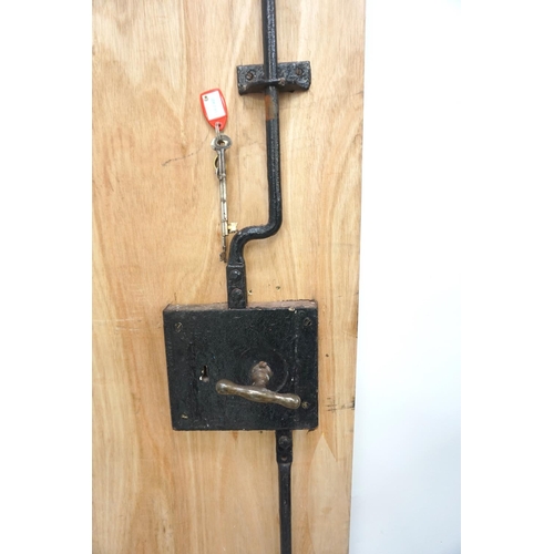 554 - INDUSTRIAL STEEL DOOR LOCK
with brass handles and a shaped full length top and bottom fixing locking... 