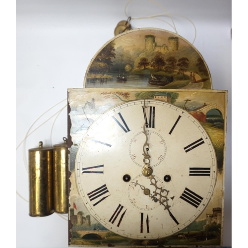 557 - LATE 18th CENTURY LONGCASE CLOCK FACE
with an eight day movement with two brass weights, the arched ... 