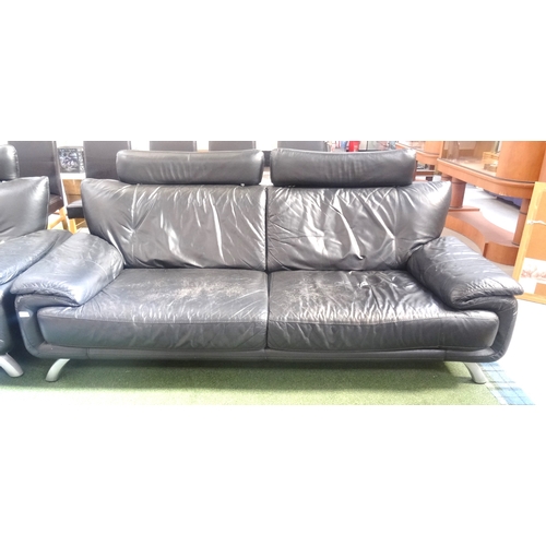 514 - MODERN BLACK LEATHER SUITE OF FURNITURE
comprising a large two seat sofa, a small two seat sofa and ... 