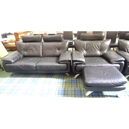 514 - MODERN BLACK LEATHER SUITE OF FURNITURE
comprising a large two seat sofa, a small two seat sofa and ... 