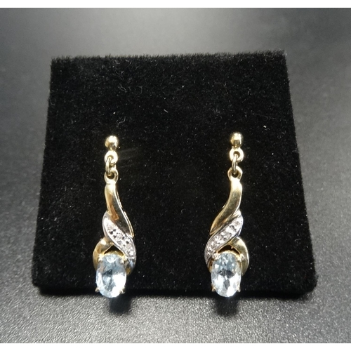 11 - PAIR OF AQUAMARINE AND DIAMOND DROP EARRINGS
in unmarked gold