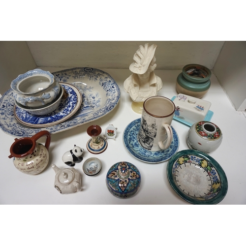 201 - SELECTION OF DECORATIVE CERAMICS
including a large blue and white meat plate, a Beswick Panda, a Bes... 