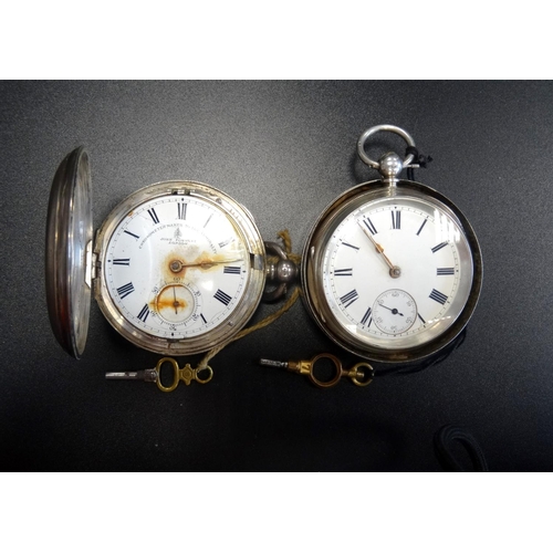 65 - TWO VICTORIAN SILVER CASED POCKET WATCHES
the first a half-hunter marked for 'John Forrest Chronomet... 