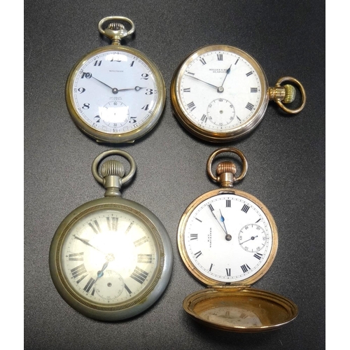 89 - THREE GOLD PLATED POCKET WATCHES
early 20th century, with top winders, the first with open face, bla... 