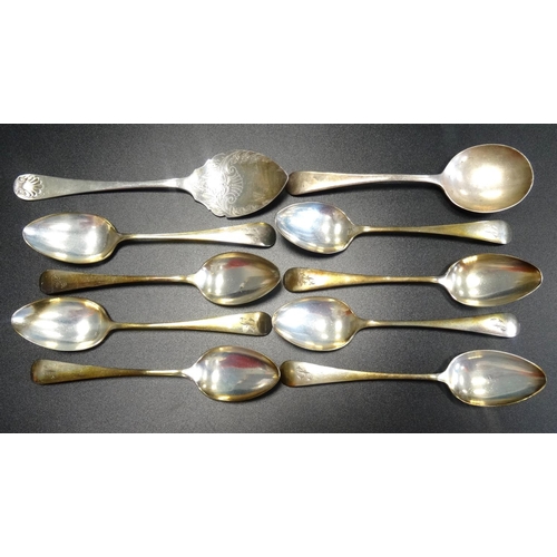 181 - EIGHT GEORGE V SILVER TEASPOONS
Sheffield 1914, with a period silver spoon Sheffield 1932 and an Edw... 