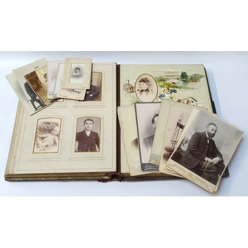 347 - VICTORIAN FAMILY PHOTOGRAPH ALBUM
containing a selection of images by various studios, in colourfull... 