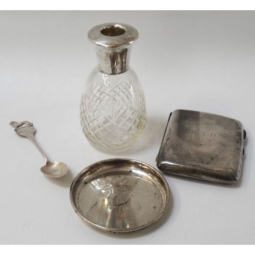 187 - SMALL SELECTION OF SILVER ITEMS
comprising a silver cigarette case, Birmingham 1910; a silver pin di... 