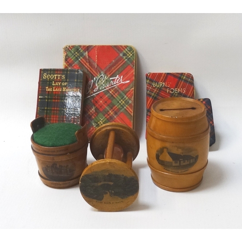 269 - SCOTTISH INTEREST
including three pieces of Mauchline ware, a pale pin cushion marked 'From The Atho... 