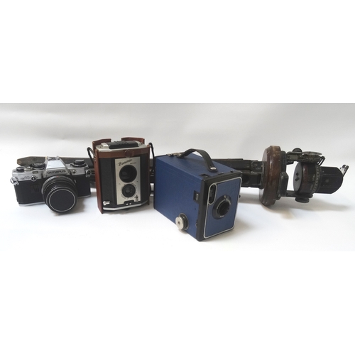 268 - PHOTOGRAPHIC INTEREST
including an Olympus 35mm OM10, Kodak No2 Brownie with case, Kodak Brownie Ref... 