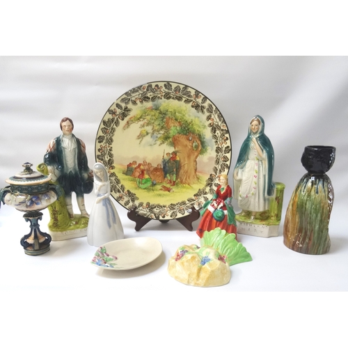 205 - MIXED LOT OF CERAMICS
including a \royal Doulton charger 'Under The Greenwood Tree', Bretby drip war... 