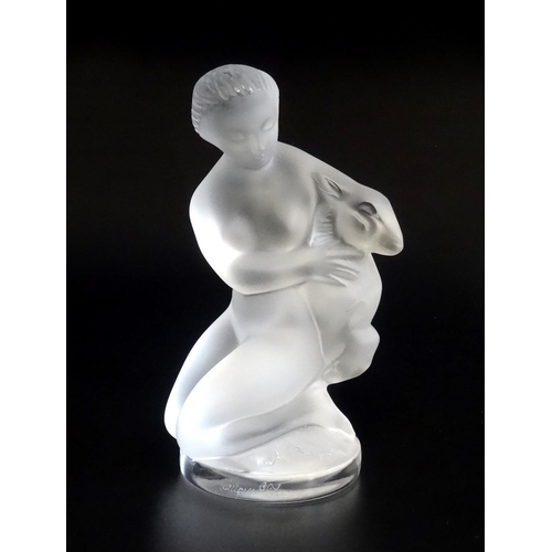 208 - LALIQUE FROSTED GLASS FIGURINE
of Diana the huntress holding a fawn, signed to base, 11.5cm high