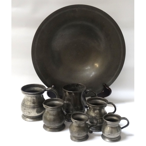 275 - SIX 19th AND 20th CENTURY PEWTER MEASURES
2x 1/2 pint, 2x gill and 2x 1/2 gill, various markings; to... 