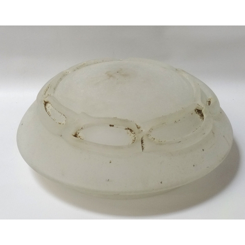 223 - 1930s CIRCULAR OPAQUE GLASS LIGHT SHADE
with applied banded decoration, 34cm wide maximum