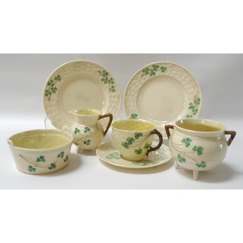 224 - BELLEEK TEA SERVICE
with shamrock pattern, mainly bearing the third mark 1926-1946, comprising one t... 