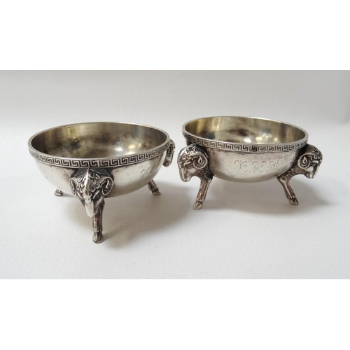 192 - PAIR OF TIFFANY & CO. SILVER SALTS
mid 19th century, each of the circular salts on three ram's head ... 