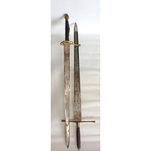 299 - REPRODUCTION BROADSWORD 
with a double edge polished steel blade and leather and wirework grip, 94.7... 