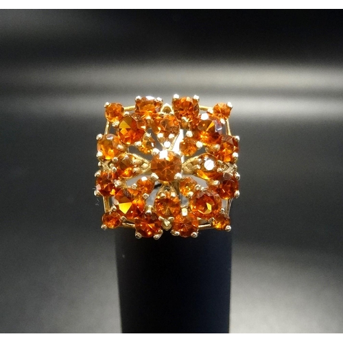 162 - CITRINE CLUSTER RING
the varying sizes of round cut citrines in pierced square cut setting, on nine ... 