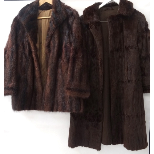 317 - THREE LADIES FUR COATS
comprising a three quarter length brown mink jacket; a brown mink evening jac... 