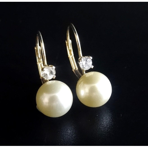 161 - PAIR OF DIAMOND AND SIMULATED PEARL EARRINGS
in fourteen carat gold mounts - RETURNED