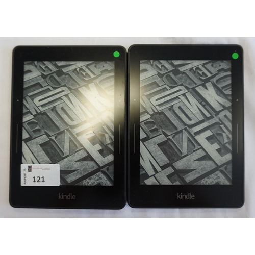 121 - TWO KINDLE VOYAGE WIFI DEVICES
serial numbers: B053 0907 5196 007B and 9013 0907 7096 01PC.  Note: I... 