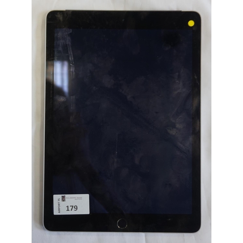 179 - APPLE IPAD AIR 2 (WIFI & CELLULAR) - MODEL A1567
IMEI: 354424061000776.  i-cloud protected.  Note: I... 