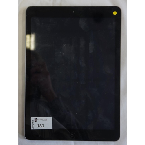 181 - APPLE IPAD AIR (WIFI) - MODEL A1474
serial number: DLXLWA3FFK10.  i-cloud protected.  Note: It is th... 