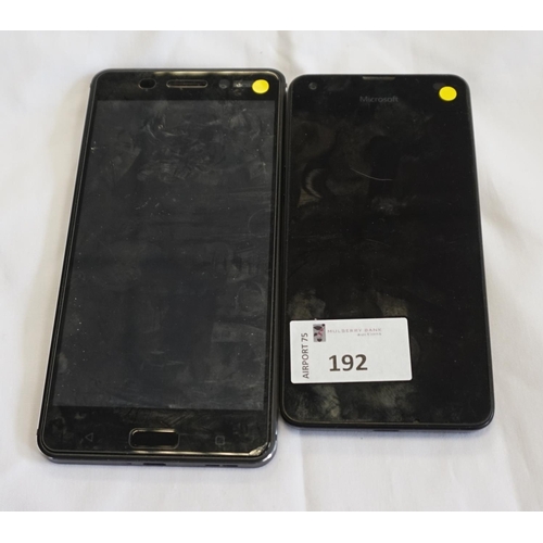 192 - TWO SMARTPHONES
comprising: one NOKIA 6 (32GB), Model: TA-1021, IMEI: 353393095568012; together with... 