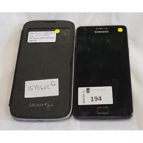 194 - TWO SAMSUNG GALAXY SMARTPHONES
comprising: one SAMSUNG GALAXY S4 (16GB) SMARTPHONE, Model: GT-i9505,... 