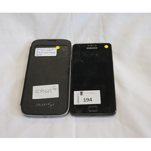 194 - TWO SAMSUNG GALAXY SMARTPHONES
comprising: one SAMSUNG GALAXY S4 (16GB) SMARTPHONE, Model: GT-i9505,... 