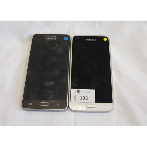 195 - TWO SAMSUNG GALAXY SMARTPHONES
comprising: one SAMSUNG GALAXY J3(6) 8GB, Model: SM-J320M, IMEI: 3599... 