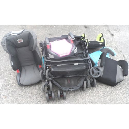 98 - SELECTION OF THREE PRAMS, BUGGIES AND BOOSTER SEATS
including Silver Cross, Mothercare, Joie twin bu... 