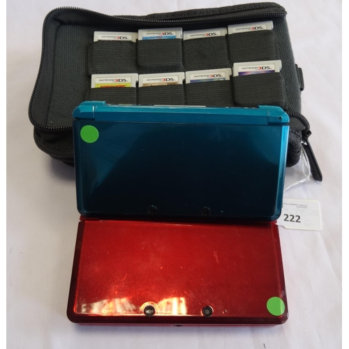 222 - TWO NINTENDO 3DS PORTABLE GAMING DEVICES
With case and eleven gaming cards.