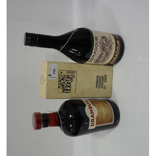 258 - THREE BOTTLES OF WHISKY LIQUEUR
comprising: one DRAMBUIE AGED SCOTCH WHISKY LIQUEUR (70cl/ 40% abv);... 