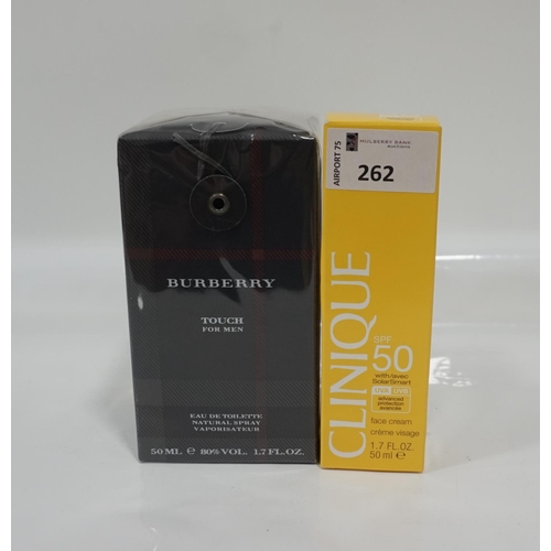 262 - TWO NEW AND UNUSED FRAGRANCE/ SKINCARE ITEMS
comprising: one BURBERRY TOUCH FOR MEN (50ml) and CLINI... 