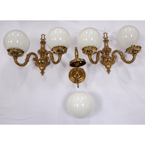 537 - PAIR OF GILT BRASS AND STEEL WALL LIGHTS
each with a tapering and shaped back plate with a pair of s... 